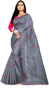 MM BROTHERS Embroidered Bollywood Art Silk Saree
