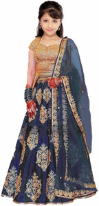 F Plus fashion Girls Lehenga Choli Ethnic Wear Embroidered Ghagra, Choli, Dupatta Set
