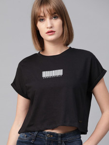 Roadster Casual Short Sleeve Printed Women Black Top