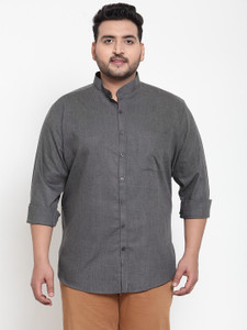 PLUSS Men Self Design Casual Grey Shirt