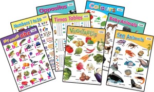 Sterling 16 in 1 Early Learning Charts (Front & Back Printed Chats - Each 68.9 x 48.2) My Big ABC, My small abc, Colours, Numbers 1 to 10, Numbers 1 to 20, Farm Animals, Sea Animals, Baby Animals, Wild Animals, Good Habits, Safety, Opposites, Shapes, Time Tables, Fruit, Vegetables