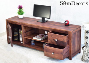 SamDecors SamDecors Solid Sheesham Wood (Rosewood) Joey Multipurpose TV Entertainment Unit/Cabinet (Lacquer Finish, Dark Red Mahogany) Solid Wood TV Entertainment Unit