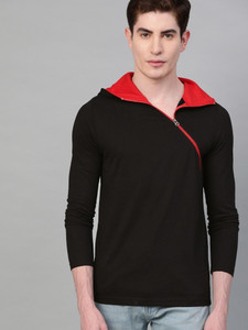 Seven Rocks Self Design Men Round Neck Black T-Shirt