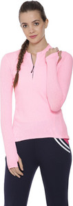 PINACOLADA Solid Women Mandarin Collar Pink T-Shirt