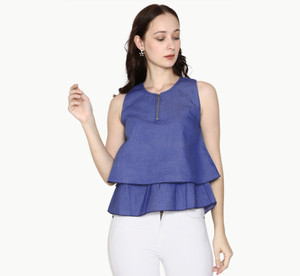 Romile Casual Sleeveless Solid Women Dark Blue Top