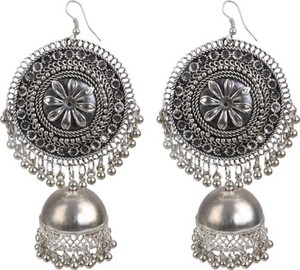 Nityakshi Afghani Kashmiri Oxidized Silver BIG/ OVERSIZED jhumka Earrings Set For Women & Girls | Metal Earring | Earring For Girls|earrings girls jhumki - MADE IN INDIA German Silver, Alloy Jhumki Earring