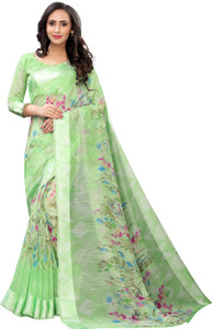 ASHVMEGH Floral Print Daily Wear Cotton Blend Saree