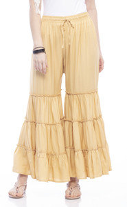 A R SILK Flared Women Gold Trousers