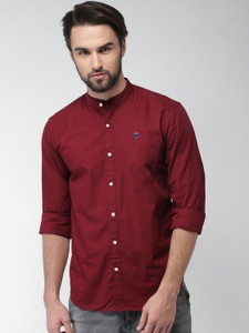 FUBAR Men Solid Casual Maroon Shirt