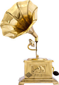 IndianArtVilla Handmade Brass Dummy Square Gramophone Phonograph, Showpiece Decorative Gift Item, Gold Decorative Showpiece  -  24.13 cm