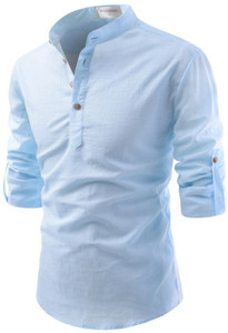 Springberry Men Solid Casual Light Blue Shirt