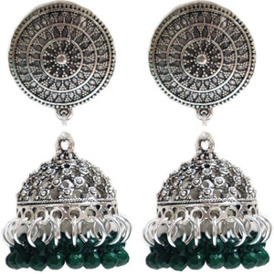 Weariton Silver Oxidised Stylish Fancy Party Wear Jhumka Afghani Earrings Beads Enamel, Plastic, Brass, Metal, German Silver Jhumki Earring, Drops & Danglers, Tunnel Earring