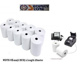 Security Store Billing Rolls 2 inch Thermal Paper Rolls for All types of Billing Machines/Pos Machines/Swipe Machines 57mm(Width)x25meter(Lenth) Pack pf 10 Rolls 57mm 70 gsm Thermal Paper