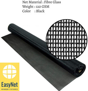 Easynet Fibre Adults Washable 4FT X 3FT SUPER QUALITY 120 GSM PVC coated FibreGlass mosquito mesh for windows with self adhesive Hook and Loop tape, Black Mosquito Net