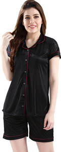 AV2 Women Solid Black Top & Shorts Set