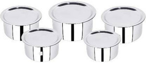 LIMETRO STEEL Stainless Steel Set of 5 Size No. 10 To No.14 Flat Induction Base Pot Set With Lid with Lid 3 L capacity 23 cm diameter