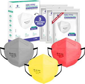 Care View CV-1221 Red,Yellow,Grey N95 | 6 Layer Reusable FFP2 Protective Mask Ear Loop For Bacteria & Air Pollution|Pack Of 3 CV-1221-Red