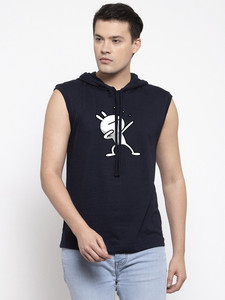 FRISKERS Graphic Print Men Hooded Neck Dark Blue T-Shirt