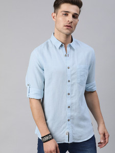 Roadster Men Solid Casual Blue Shirt