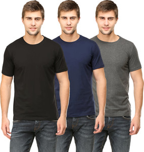 RSO Outfits Solid Men Round Neck Dark Blue, Black, Grey T-Shirt