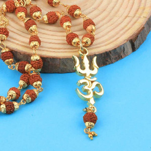 Ausrich Om Trishul Mala Beads Gold-plated Plated Brass Chain
