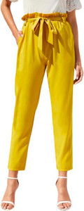 MISS LOCAL Slim Fit Women Yellow Trousers