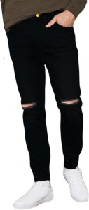 knee cut black jeans men