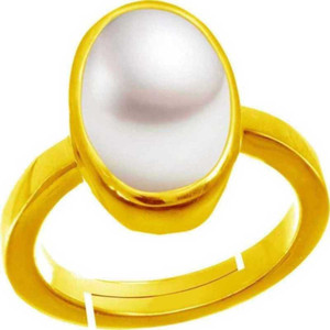 Raviour Lifestyle Pearl (Moti) 7.15 Ratti White Pearl 100% Original Gemstone Ashtadhatu Rashi Ratna Ring Brass Pearl Brass Plated Ring