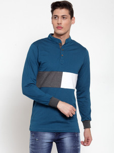 KALT Colorblock Men Mandarin Collar Multicolor T-Shirt