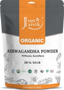 Just Jaivik 100% Organic Ashwagandha Powder- Withania Somnifera- USDA Certified Organic- 227g - Ayurvedic Herbal Supplement That Promotes Vitality & Strength - Support for Stress-free Living