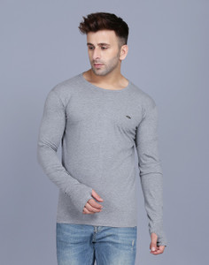 Menkovy Solid Men Round Neck Grey T-Shirt