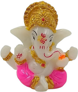 Kkuber Ganesha Idol Showpiece for Car Dashboard - Hindu Lord Ganesh Ganpati Statue Figurine God of Luck & Success Gifts Home Decor Decorative Showpiece  -  6 cm