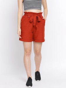 OXOLLOXO Solid Women Red Basic Shorts