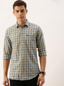 The Indian Garage Co. Men Checkered Casual Beige Shirt