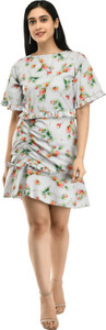 AAYU Women Ruffled Grey Knee Length Dress