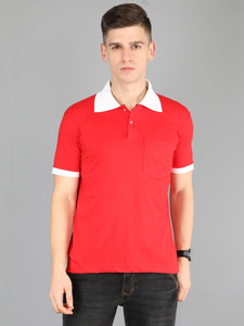 Fleximaa Solid Men Polo Neck Red T-Shirt
