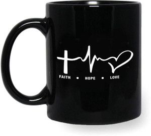 V Kraft "love faith novalty " quote black Ceramic with Handle-Perfect Gift to Anyone On Any Occasion | Coffee & Tea Cup | Pack of 1 Ceramic Coffee Mug