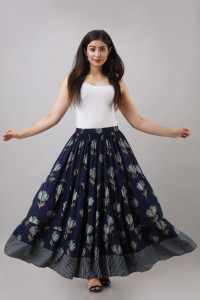 CHARMANT Printed Women Flared Blue Skirt