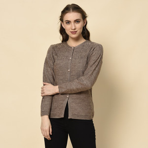 TAB91 Self Design Round Neck Casual Women Brown Sweater