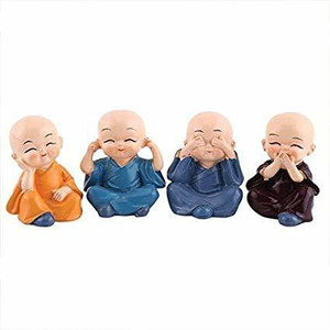rugotaa 4 pcs Mini Cute Monk Set for car Dasboard/Desk, Statue for car Car Air Vent Trim