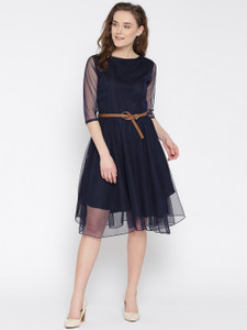 Savitricreation Women Drop Waist Dark Blue Knee Length Dress