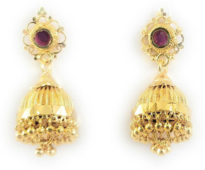 AFJ GOLD One Gram Gold Plated Traditional Trendy Stylish Earrings Ruby Alloy Jhumki Earring