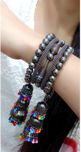 Shineher Brass Black Silver Bracelet