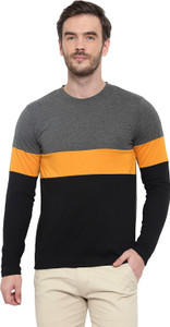 GLITO Colorblock Men Round Neck Black, Orange, Grey T-Shirt