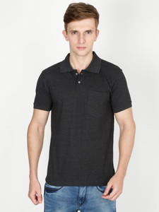 Fleximaa Solid Men Polo Neck Grey T-Shirt