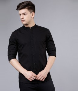 HIGHLANDER Men Solid Casual Black Shirt