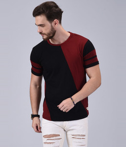 Wrath Colorblock Men Round Neck Maroon, Black T-Shirt