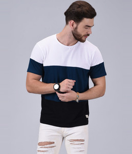 Wrath Colorblock Men Round Neck Dark Blue T-Shirt