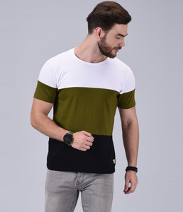 Wrath Colorblock Men Round Neck Green, White, Black T-Shirt