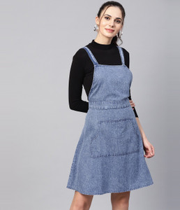 SASSAFRAS Women Pinafore Blue Above Knee/Mid Thigh Length Dress